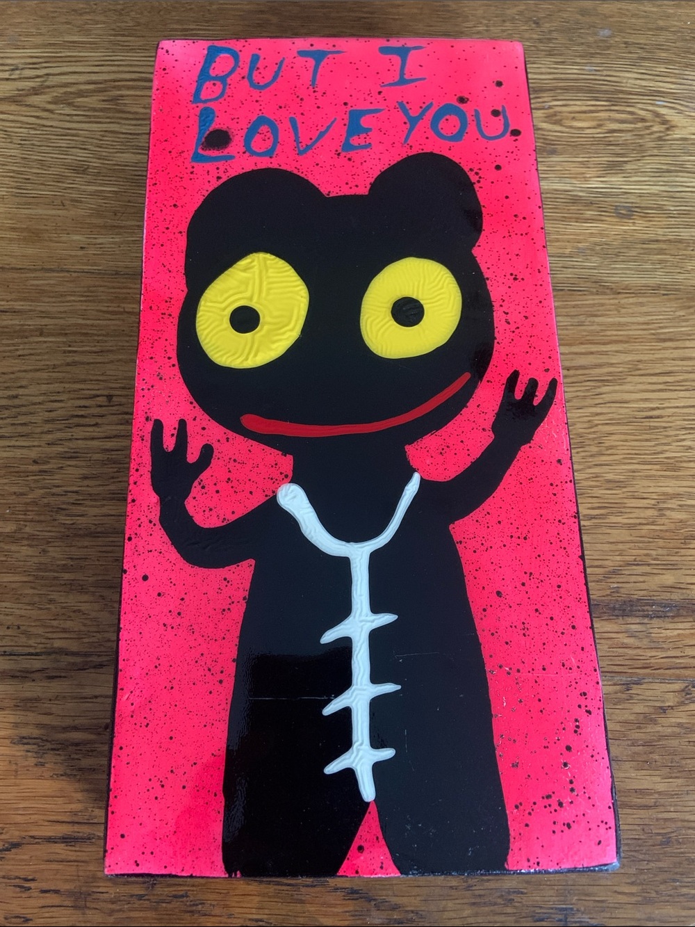 Robert McInvale Painting on Wood Black figure with Bright Pink Background